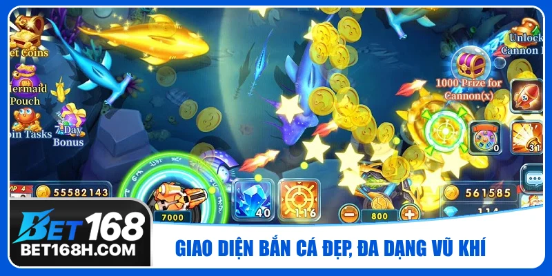 Giao diện bắn cá đẹp, vũ khí và tính năng được tích hợp đa dạng