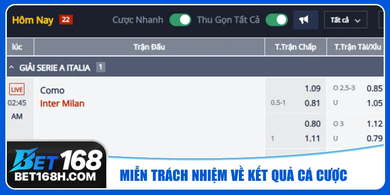 Nhà cái không chịu trách nhiệm về kết quả cá cược của người chơi