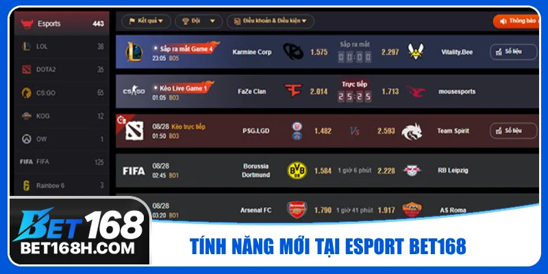 Sử dụng nhiều tính năng được tích hợp tại thể thao điện tử Bet168